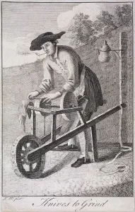 Grinding Wheel Prints: Knives to Grind, Cries of London, c1750. Artist: JM