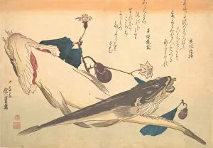 Aubergine Gallery: Kochi Fish with Eggplant, from the series Uozukushi (Every Variety of Fish), 1830s., 1830s