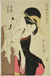 Prostitution Prints: Koharu and Jihei, from the series Fashionable Patterns in Utamaro Style
