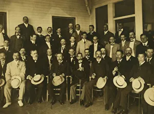 Komura and Takahira, with newspapermen, 1905. Creator: Unknown