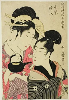 Komurasaki and Gonpachi, from the series Fashonable Patterns in Utamaro Style (Ryuko... c1798/99. Creator: Kitagawa Utamaro. Komurasaki and Gonpachi, from the series Fashonable Patterns in Utamaro Style (Ryuko... c1798/99)