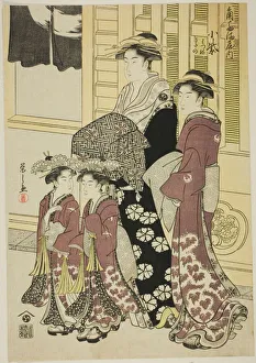 Eishi Chobunsai Prints: Komurasaki of the Kadotamaya with Attendants Hatsune and Utano
