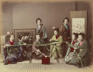 Traditional Culture Prints: (Konkonchiki) Japanese Girl Playing Game, 1870s-1890s. Creator: Kusakabe Kimbei