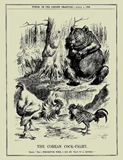 Sir John 1820 1914 Prints: The Korean Cock-Fight. Bruin: 'Ha! - Whichever wins