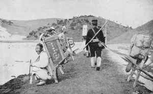 Korean coolies acting as porters for Japanese soldiers, Russo-Japanese War, 1904-5