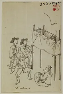 Korea Prints: Korean puppet show, late 19th century. Creator: Kim Chun-gun