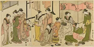 Holding Hands Gallery: Around the Kotatsu, c. 1789. Creator: Katsukawa Shuncho