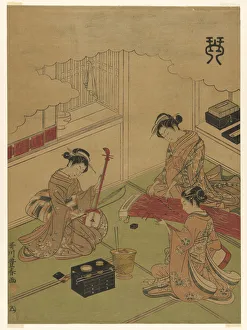 Zither Prints: Koto (Kin), from an untitled series of the four accomplishments, c. 1772 / 75