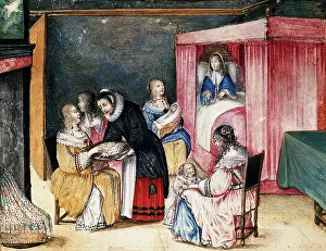 Birth Prints: A kraamkamer (birth-room). Creator: Unknown