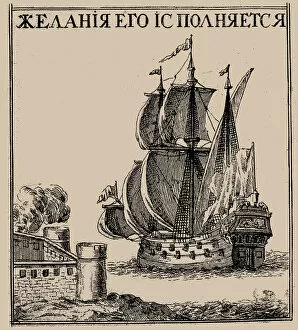 Tsars Gallery: Krepost, Russian ship of the line, um 1700. Creator: Schoonebeek (Schoonebeck), Adriaan