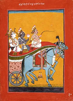 Bhagavatapurana Prints: Krishna and Balarama Being Driven by Akrura to Mathura