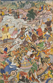 Timurid Gallery: Krishna and Balarama Fighting the Enemy, Folio from a Harivamsa (The Legend of Hari