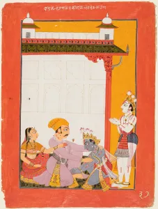 Northern India Prints: Krishna and Balarama Touching the Feet of Vasudeva and Devaki, 1730-40. Creator: Unknown