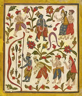 Indian Miniature Collection: Krishna and the Bow, folio 24 from the 'Tula Ram'Bhagavata Purana, ca. 1720