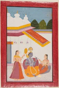 Gum Tempera And Gold On Paper Prints: Krishna under a canopy, c. 1680. Creator: Unknown