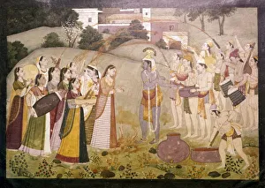 Celebrate Prints: Krishna Celebrating Spring Festival of Holi, c1770-1780
