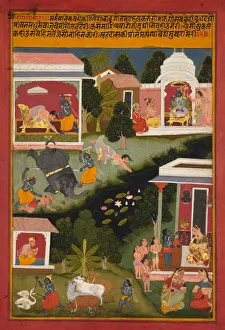 Rajasthan Prints: Krishna as the Destroyer of Demons, page from Surdass Sursagar, c. 1700. Creator: Unknown