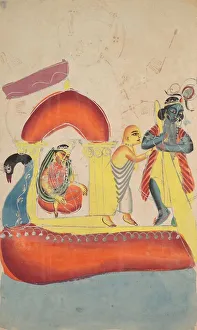 Krishna Ferrying Radha Across the Yamuna River, 1800s. Creator: Unknown