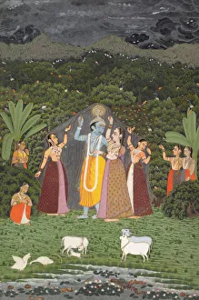Opaque Watercolor Collection: Krishna and the Gopis Take Shelter from the Rain, 1760. Creator: Unknown