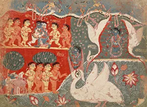 Wading Bird Prints: Krishna Kills the Crane Demon, Folio from a Bhagavata Purana