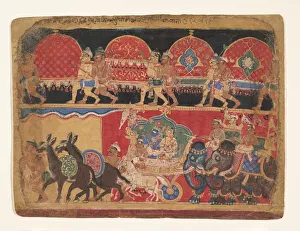 Bhagavatapurana Prints: Krishna and the Kshatriya Maidens Proceed to Dvaraka... ca. 1520-30. Creator: Sa Nana