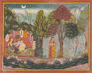 Krishna and Radha in a Bower: Page From a Dispersed Gita Govinda, ca. 1665. Creator: Sahibdin Krishna and Radha in a Bower: Page From a Dispersed Gita Govinda, ca. 1665. Creator: Sahibdin