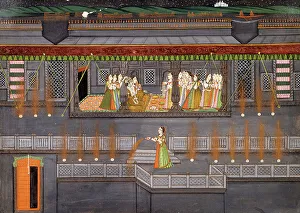 Firework Prints: Krishna and Radha Enjoying a Feast and Fireworks, early 19th century. Creator: Unknown