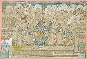 Gopi Prints: Krishna with Radha and the Gopis of Braj, between c1825 and c1850. Creator: Unknown