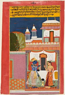 Gum Tempera And Gold On Paper Prints: Krishna and Radha Quarreling, from a Rasikapriya, c. 1680. Creator: Unknown