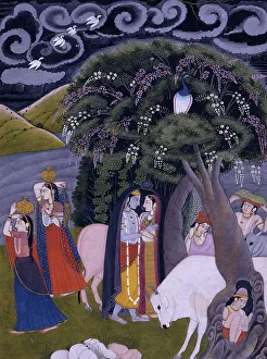 Stormclouds Prints: Krishna and Radha Taking Shelter from the Rain, 1775-1800. Creator: Unknown