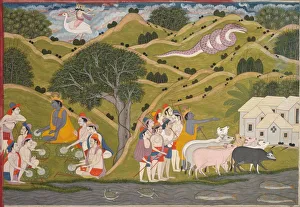 Northern India Prints: Krishna Returns with the Cowherds to Braj