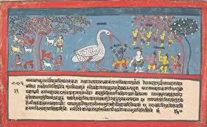 Bhagavatapurana Collection: Krishna Slays Bakasura, the Crane Demon... from a Dispersed Bhagavata Purana... 1800-1825
