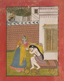 Krishna Spying on Radha, ca. 1780-90. Creator: Unknown