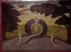 Lotus Prints: Krishna standing with subdued Kaliya Naag, his wives asking for mercy