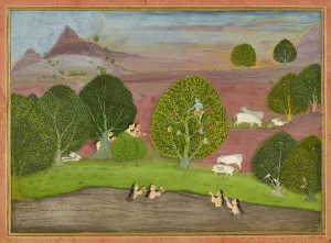 Hiding Prints: Krishna steals the clothes of the gopis, folio from a Bhagavata Purana, ca. 1690-1700