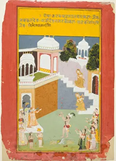 Applauding Prints: Krishna Watches a Juggler, from a copy of the Seven Hundred Verses (Sat Sai) of Bihari, c