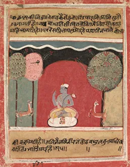Central India Prints: Krishnas Insomnia, Page from a Rasikapriya, 1634. Creator: Unknown