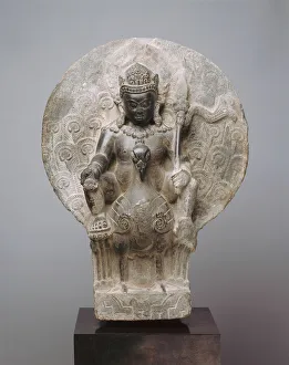 8th Century Collection: Kumara, the Youthful God of War on his Peacock Mount, 8th / 9th century. Creator: Unknown