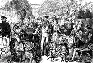 Promenading Prints: On the Kursaal Terrace, Hombourg-es-Monts, 1871. Creator: Joseph Swain