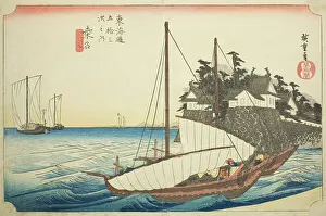 Kuwana: The Landing of the Shichiri Ferry Crossing (Kuwana, Shichiri watashiguchi)... c. 1833/34. Creator: Ando Hiroshige