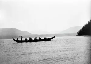 Waterscape Prints: Kwakiutl Indians in boat, British Columbia, c1910. Creator: Edward Sheriff Curtis