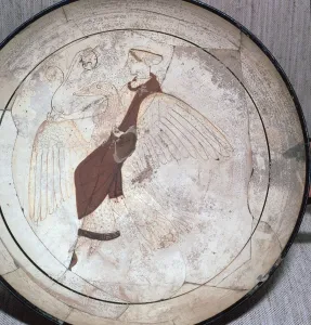 Detail of a kylix showing Aphrodite riding on a goose, 5th century BC. Artist: Pistoxenos painter
