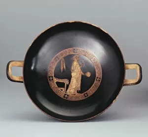 Attica Gallery: Kylix. A Woman with a Mirror. Attic pottery