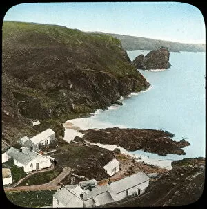 Kynance Cove and village, Cornwall, late 19th or early 20th century. Artist: Church Army Lantern Department