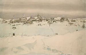 Yakutia Prints: Kyusyur: Winter Landscape, 1929. Creator: Nikolaj Dmitrievic Travin