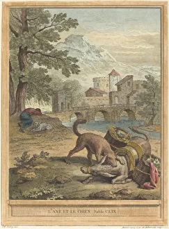 Biting Prints: L ane et le chien (The Donkey and the Dog), published 1756. Creator: Michel Aubert