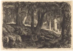 Etching On Chine Colla© Prints: L arbre aux racines (Tree with Roots), published 1849. Creator: Eugene Blery