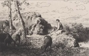 Swineherd Prints: L Enfant Prodigue, ca. 1868. Creator: Charles Emile Jacque