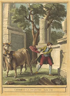 Jean Baptiste Oudry Prints: L homme et la couleuvre (Man and the Snake), published 1759