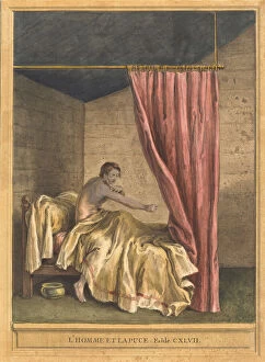 De La Fontaine Jean Collection: L homme et la puce (The Man with Fleas), published 1756. Creator: Benoit-Louis Prevost